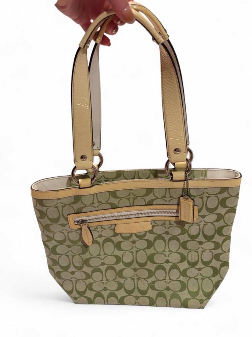 Coach Signature Tote Bag in Green with Yellow Trim
